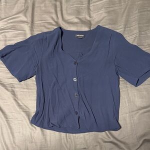 Frank & Oak Deep Blue Button-Up Blouse